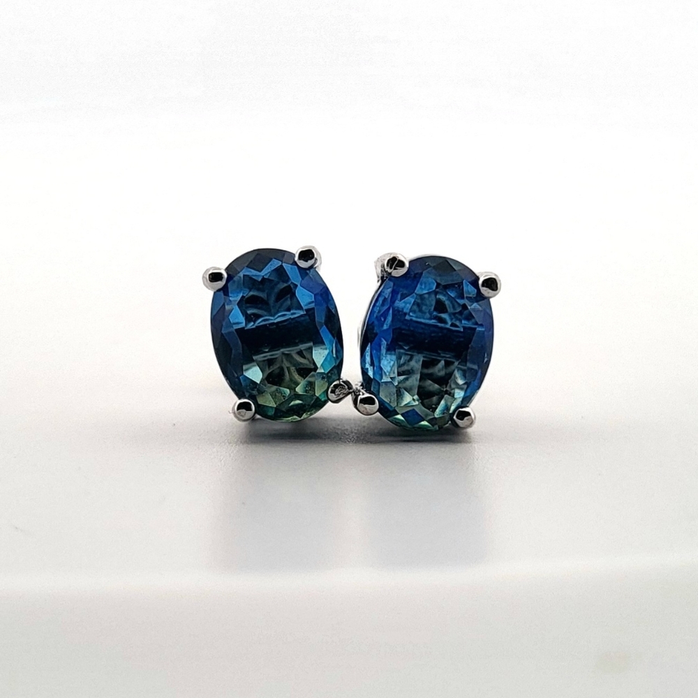 8x6mm Blue & Green Tourmaline Sterling Silver Earrings 86WTSSEMP